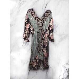 Gigio Usa Animal Print High Low Dress L Multicolored Floral V Neck Elastic Waist